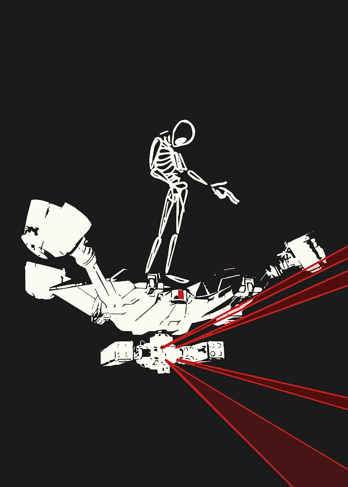 Skeleton on Spaceship with Lasers