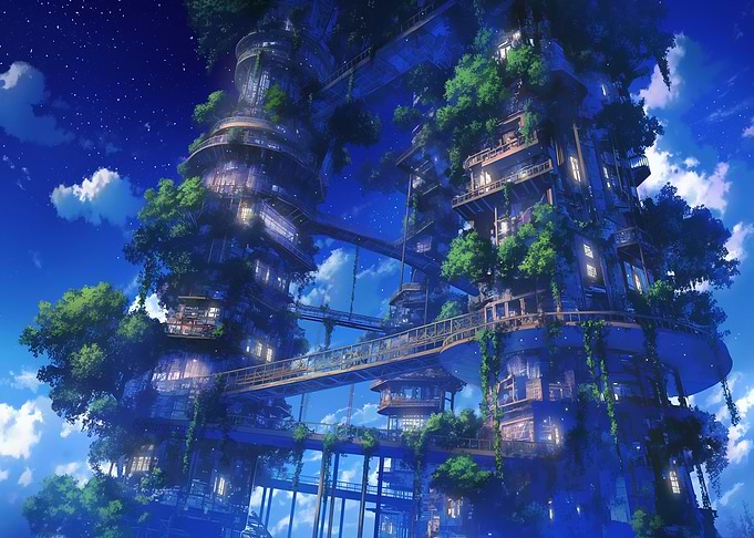 Futuristic Tree Cityscape at Night
