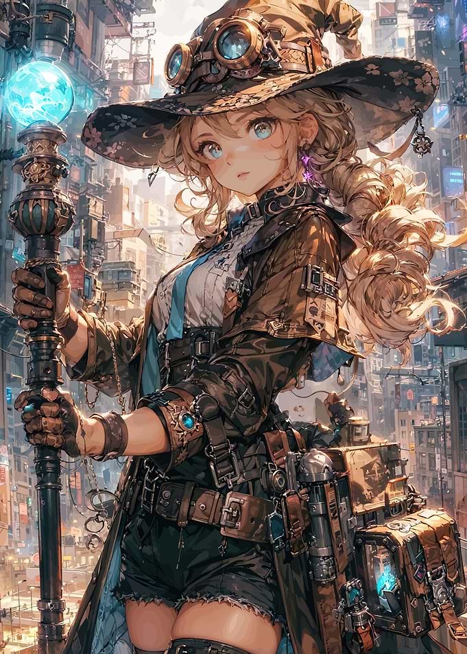 Steampunk Witch with Magical Staff