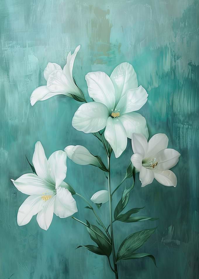 White Lilies on Teal Background