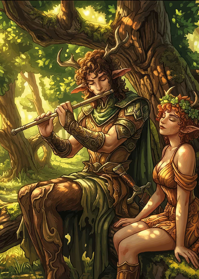 Fantasy Forest Scene with Flute Player
