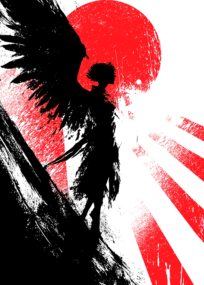 Silhouette Angel with Red Sun