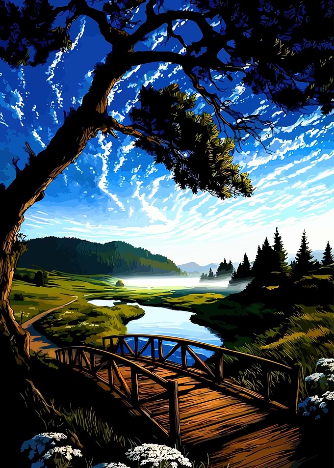 Tranquil Forest Bridge Over Stream