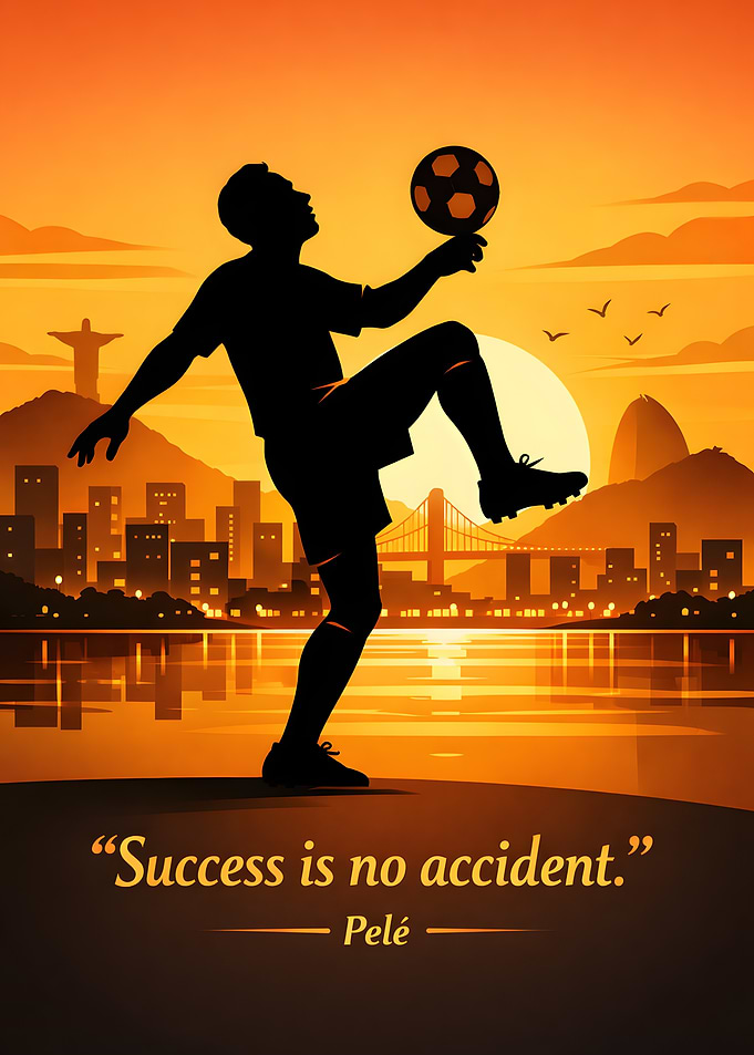 Pele Silhouette with Rio de Janeiro Sunset