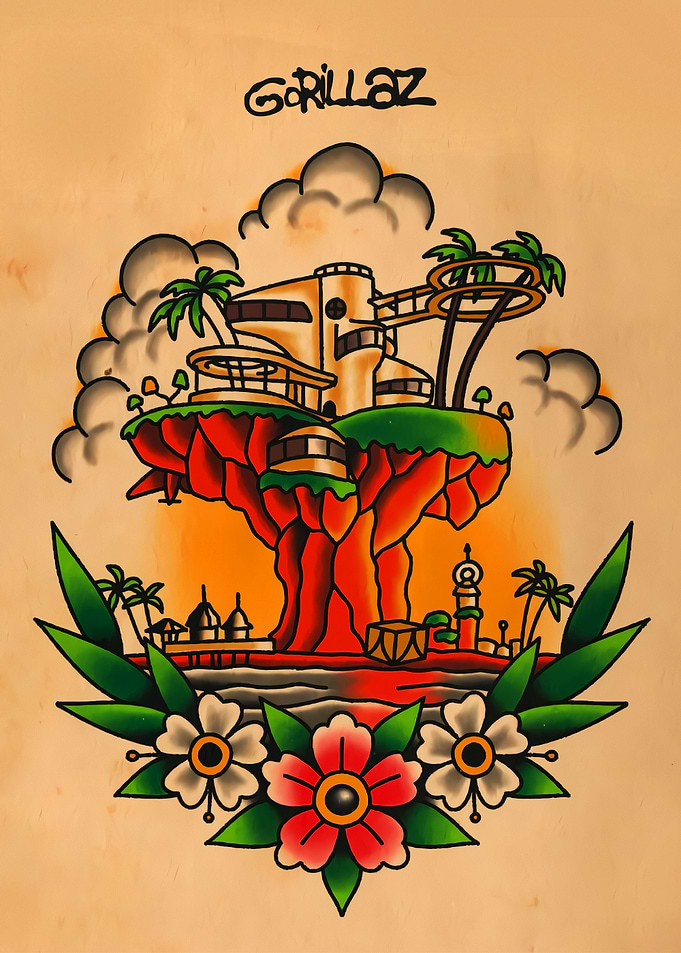 Gorillaz Island Tattoo Art