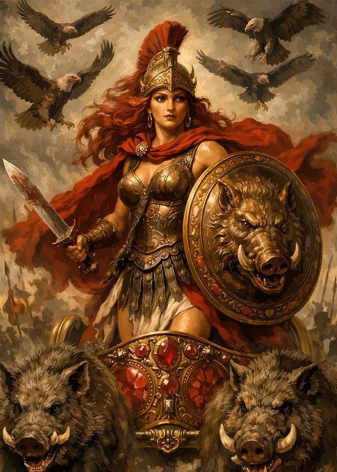 Warrior Woman with Boar Chariot