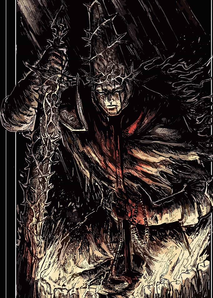 Dark Knight with Sword and Crown of Thorns