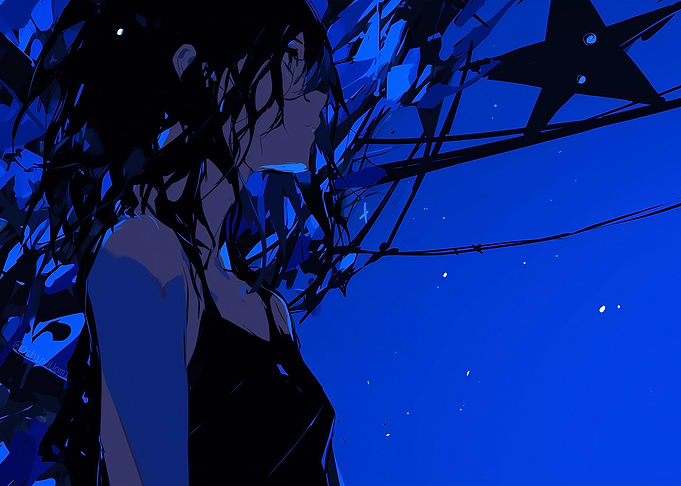 Anime Girl in Blue Night Sky