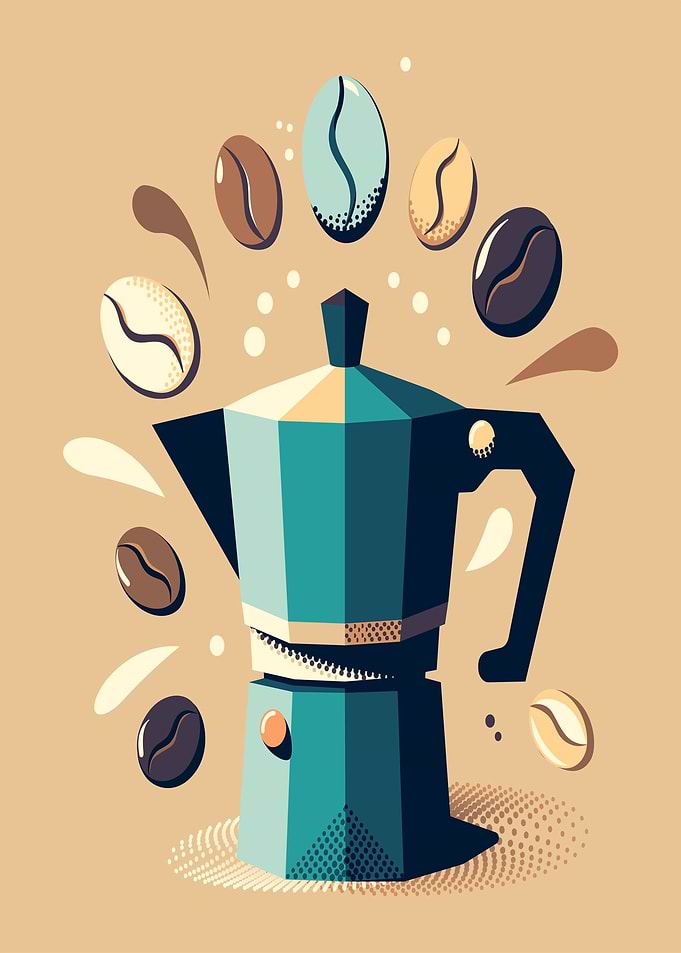 Moka Pot with Coffee Beans