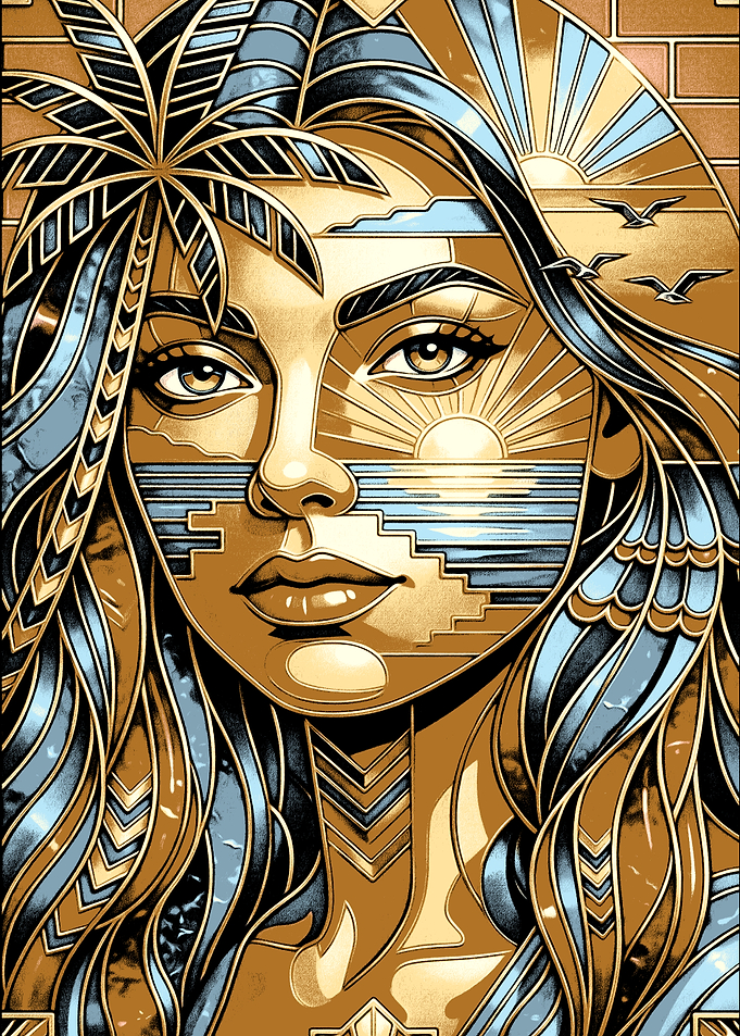 Art Deco Woman with Tropical and Ocean Elements