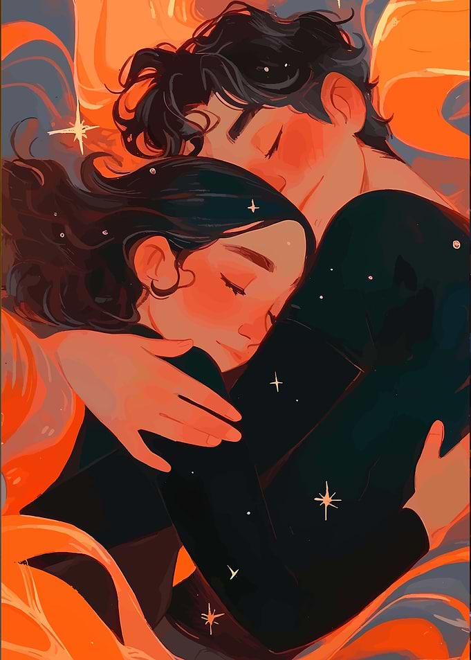 Couple Embracing in Warm Colors