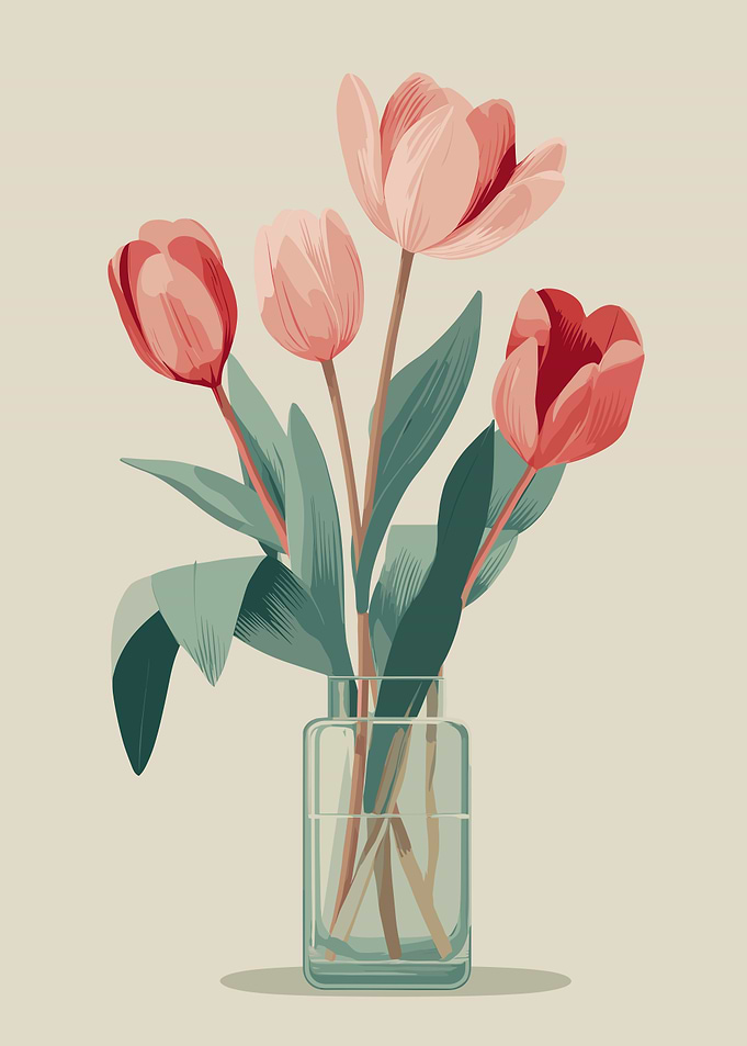 Pink Tulips in a Glass Vase
