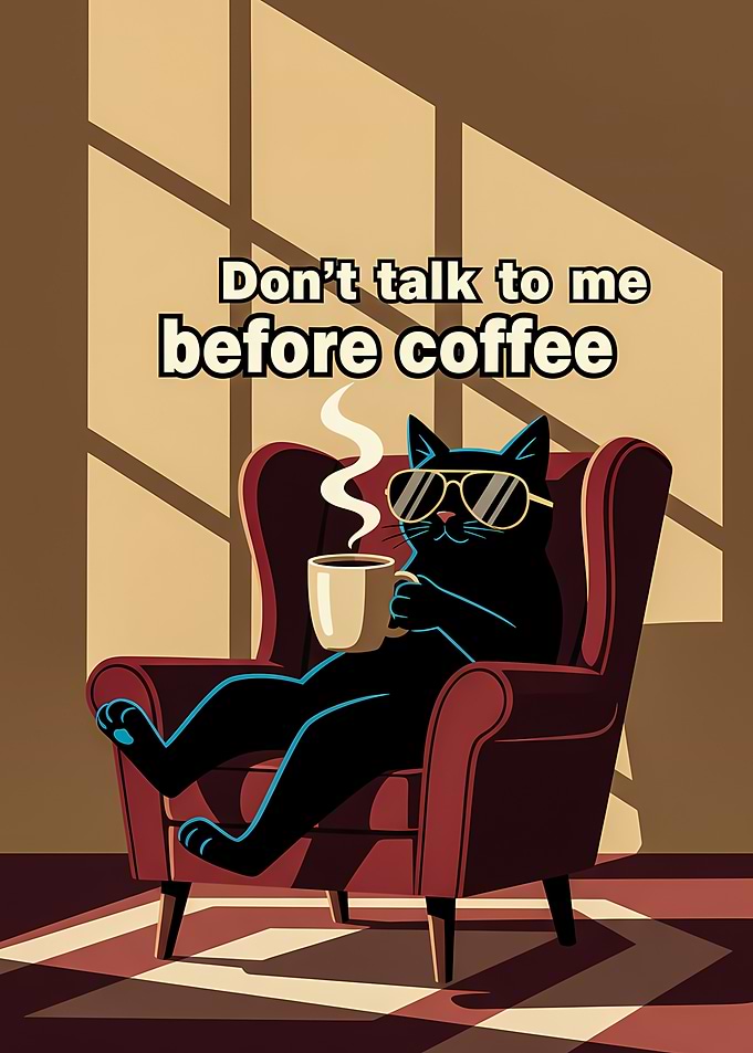 Cat with Coffee and Sunglasses