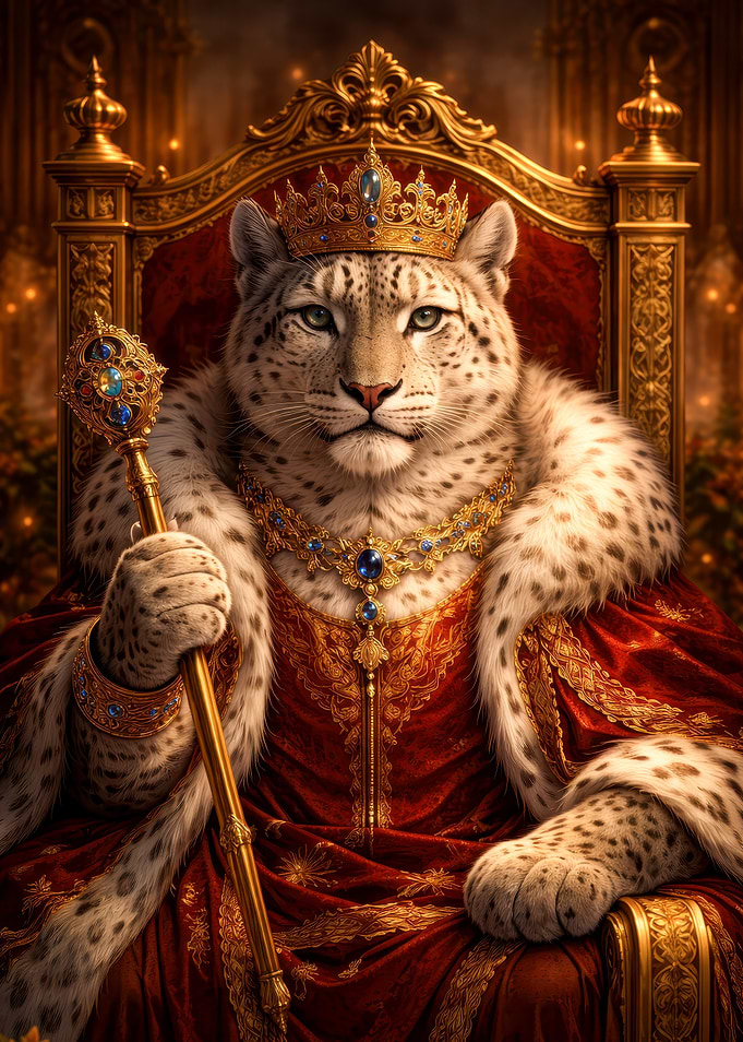 Snow Leopard King on Throne