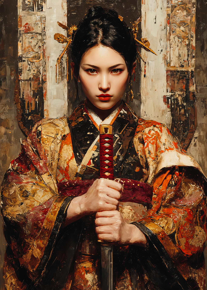 Japanese Woman Warrior Holding Katana