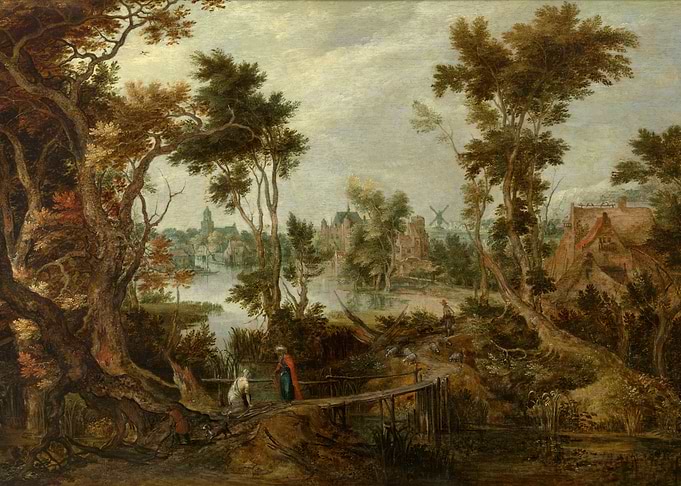 Pastoral Landscape with Figures and Village