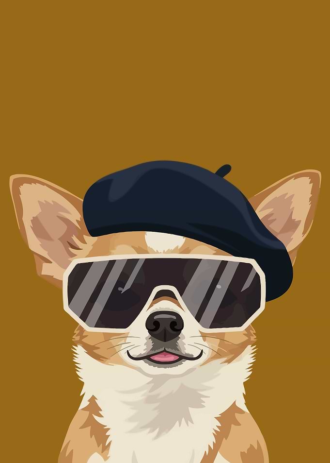 Stylish Corgi Wearing Beret and Sunglasses