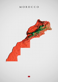 Morocco Topographic Map - Red and Green, Shaded Relief 3D Elevation Poster