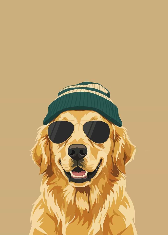 Cool Golden Retriever Dog Wearing Sunglasses and Beanie