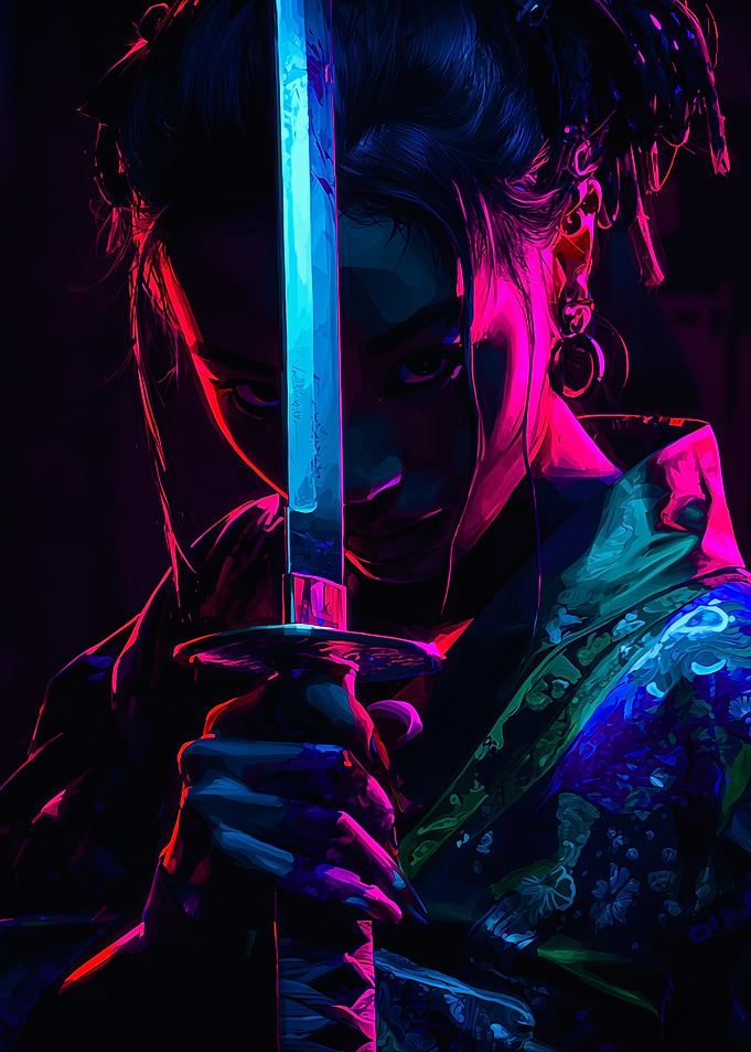 Neon Samurai Woman Katana