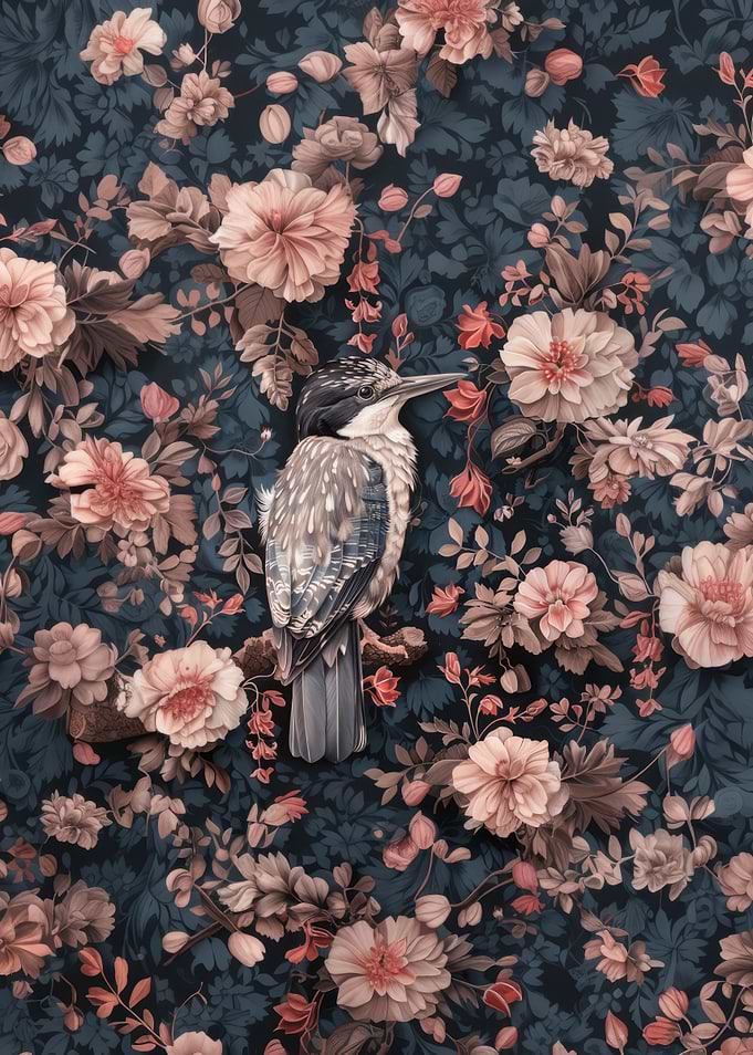 Kingfisher Bird on Floral Background