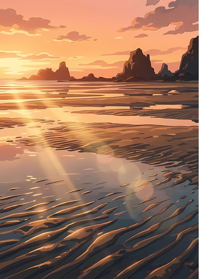 Sunset over a sandy beach