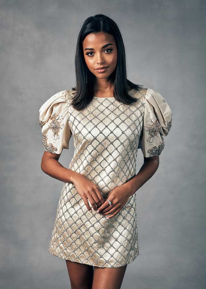 Ella Balinska in Embellished Dress