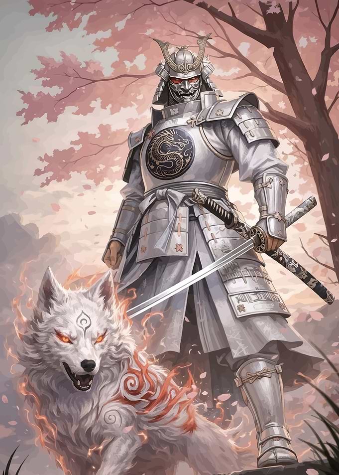 Samurai Warrior and Spirit Wolf