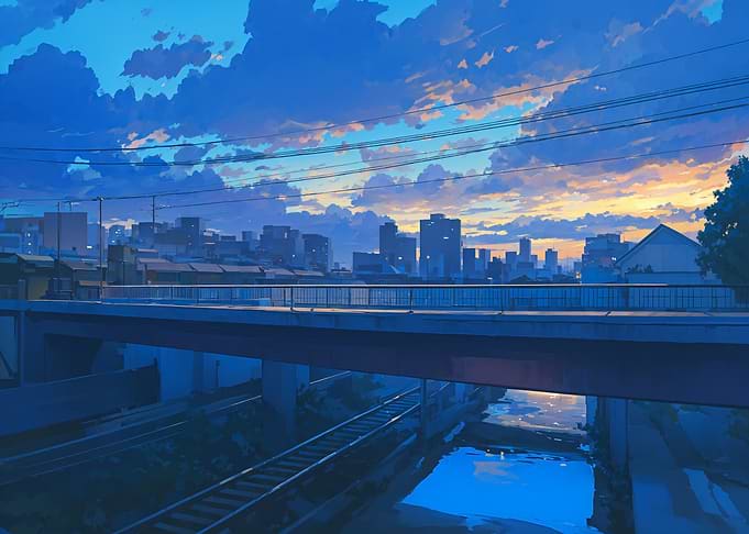 Anime Cityscape at Dusk