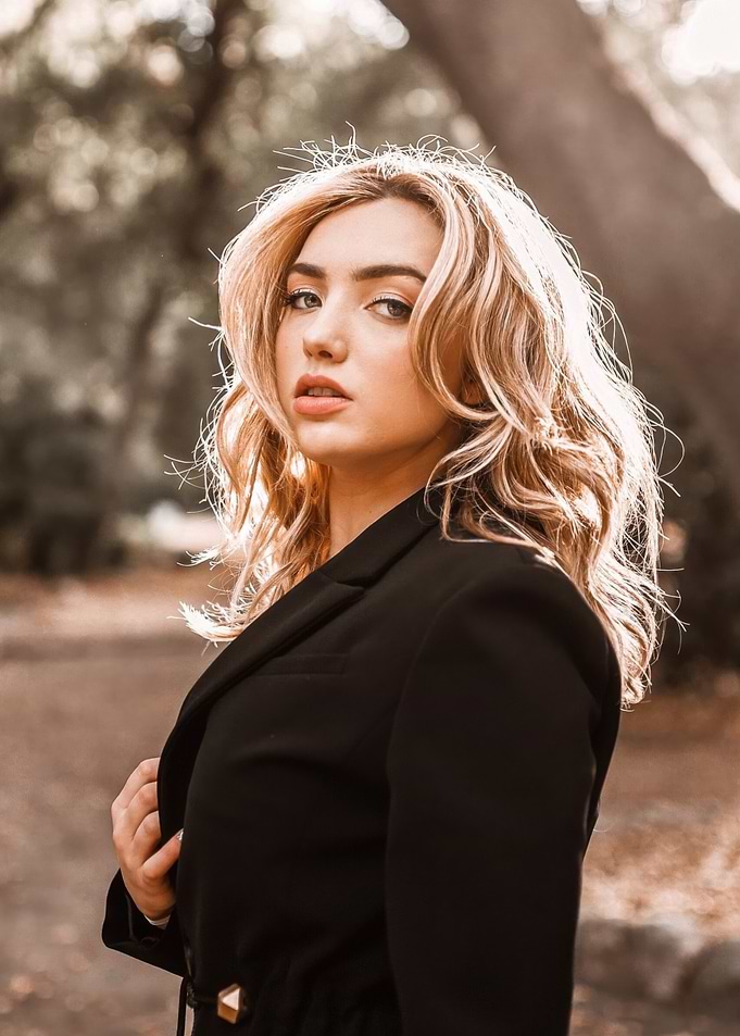 Peyton List in Black Blazer Outdoors
