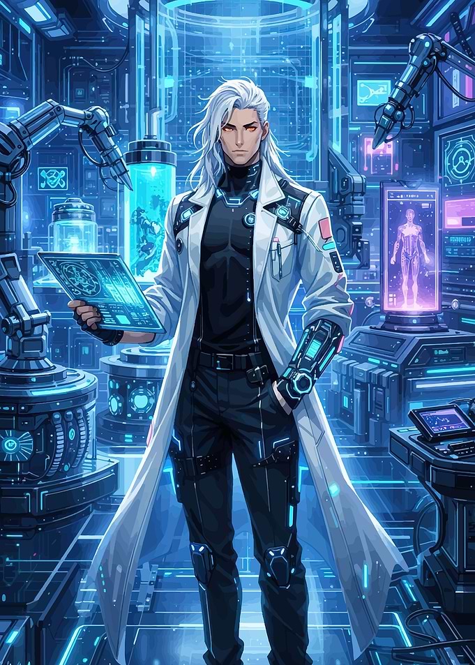 Cyberpunk Scientist in Futuristic Lab