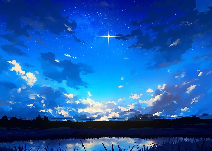 Starry Night Sky Over Water