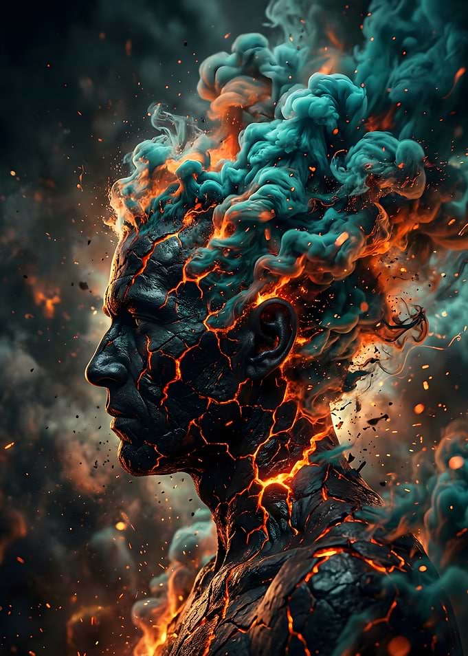 Fiery Man with Smoke