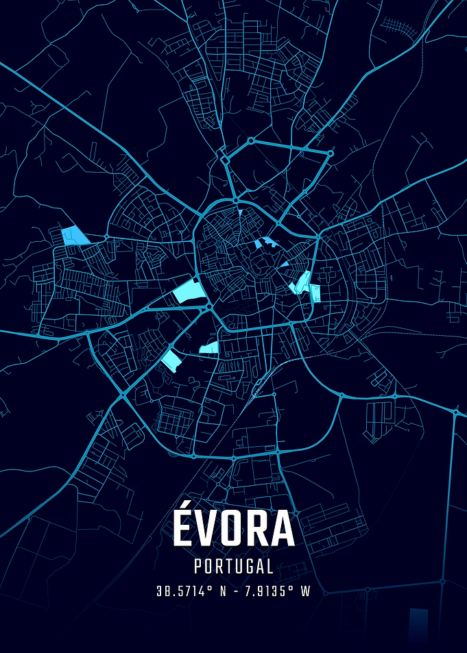 Evora Portugal Midnight City Map