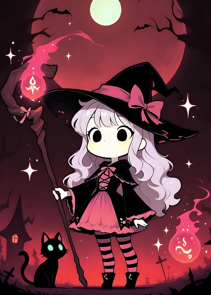 Chibi Witch with Black Cat