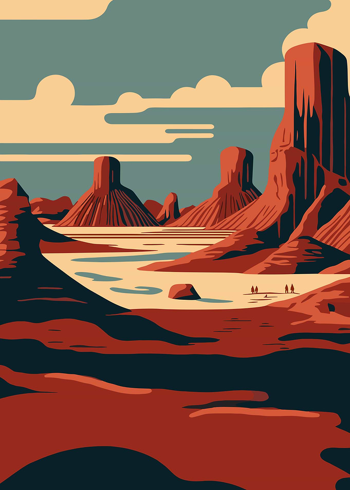 Desert Landscape with Red Rock Formations