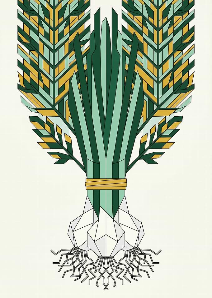 Stylized Green Onions with Roots