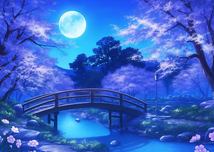 Enchanting Moonlit Garden Bridge