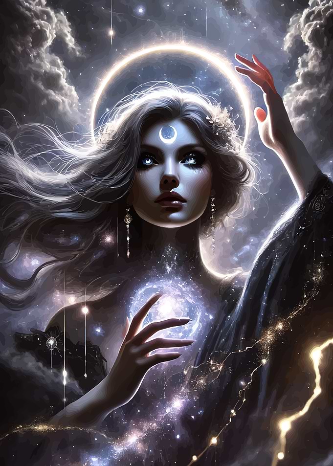 Celestial Woman with Moon Symbol