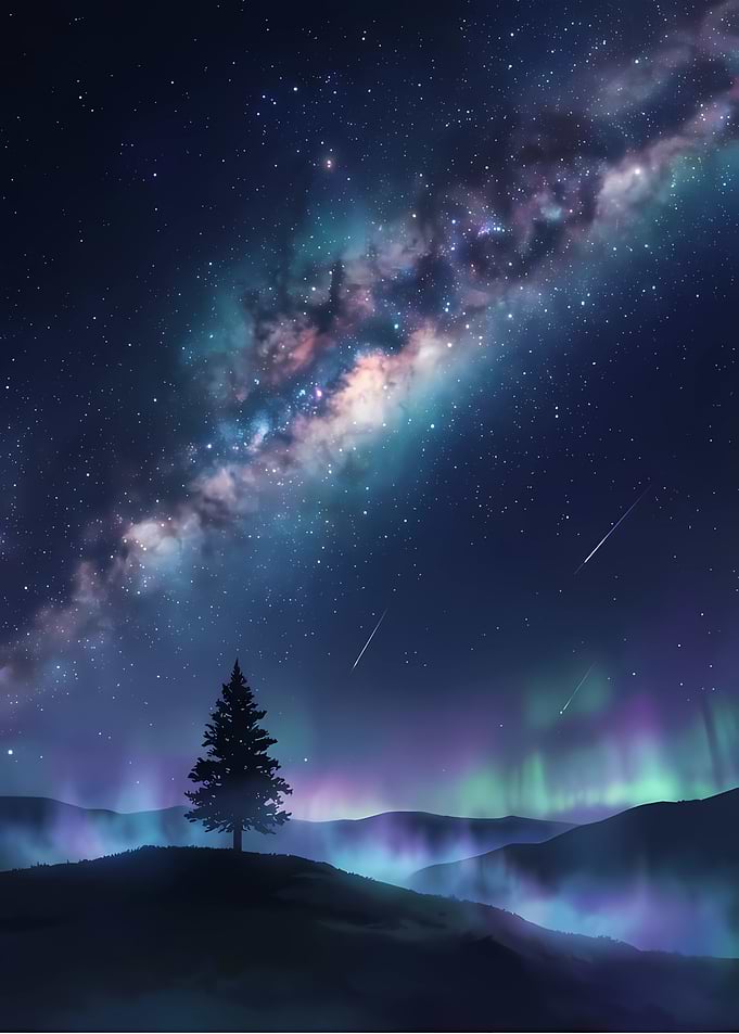 Starry Night Aurora Landscape