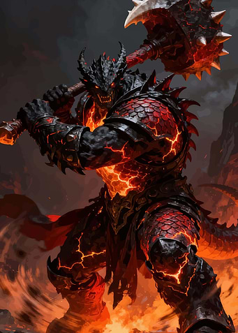 Fiery Dragon Warrior with Mace