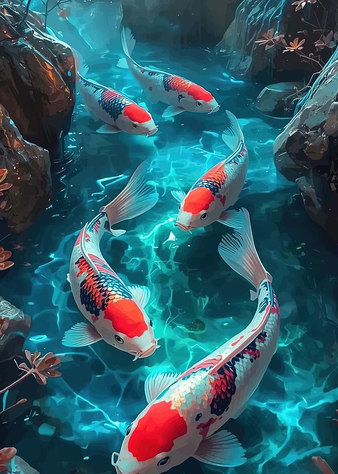 Koi Fish in Blue Water