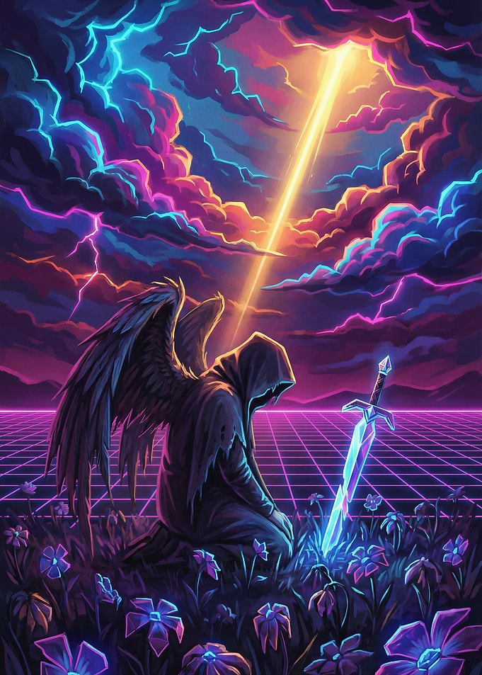 Pixel Art Angel with Sword