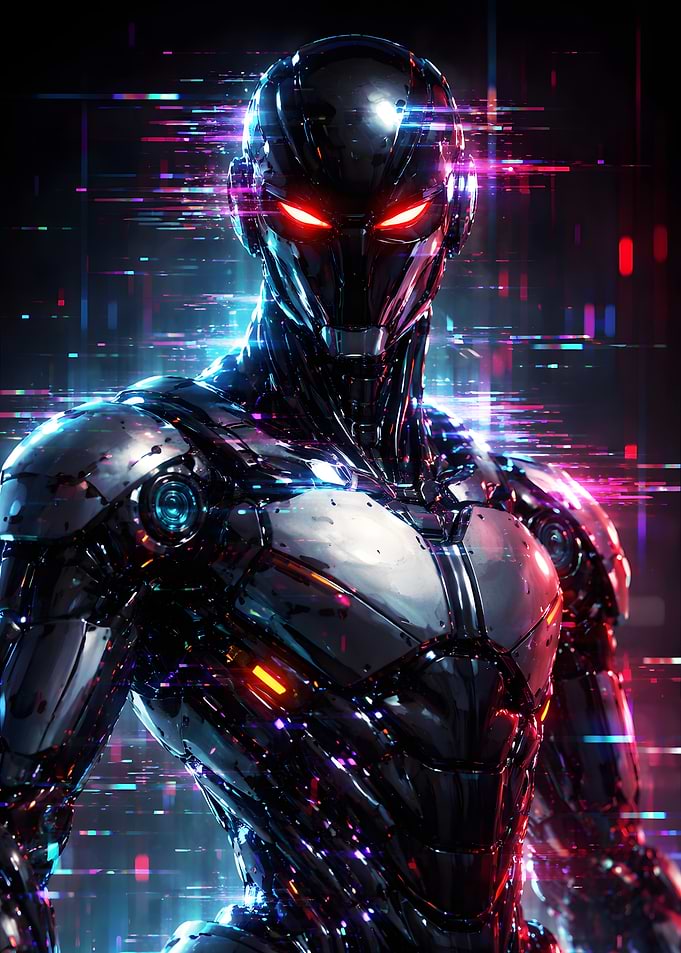 Futuristic Robot with Red Eyes