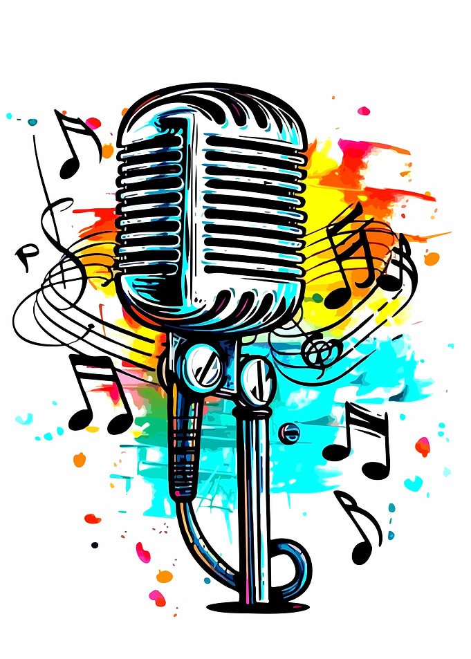 Retro Microphone with Music Notes