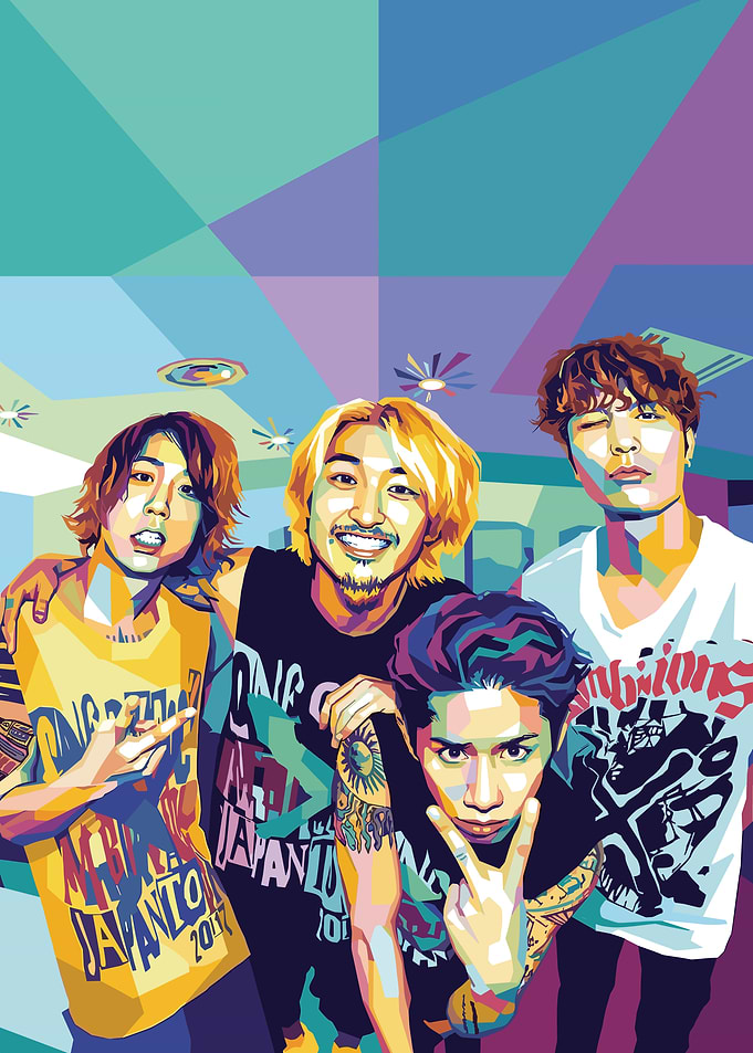 Four Young Men in Pop Art Style