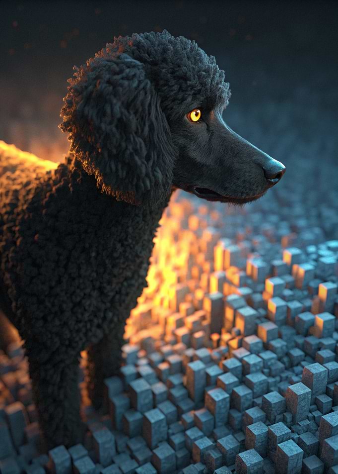 Black Poodle with Glowing Eyes