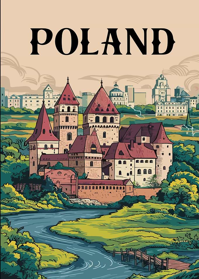 Poland Castle and River Landscape