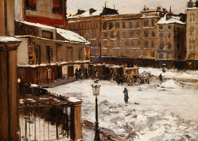 Snowy Parisian Street Scene