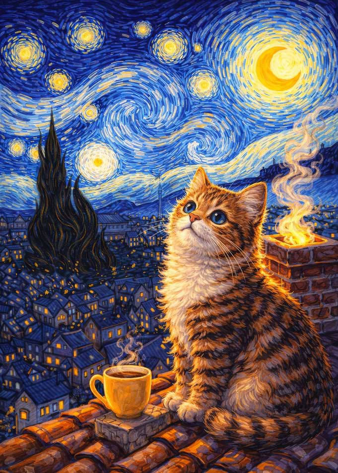 Starry Night And The Cat